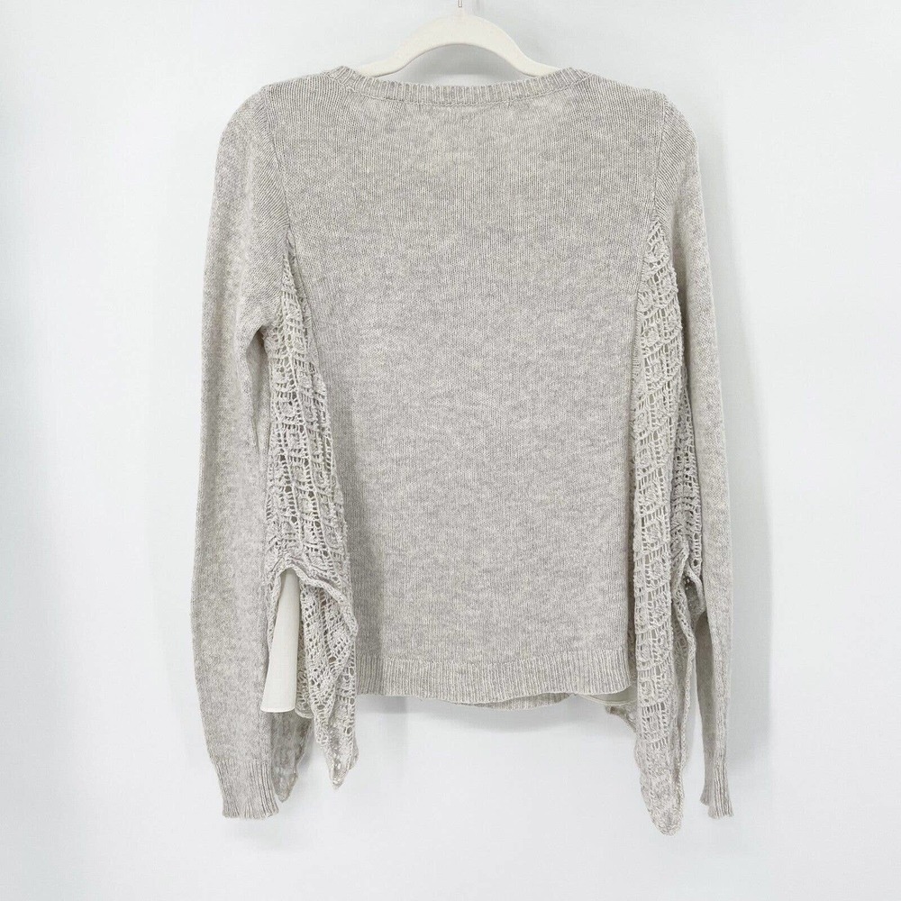 Knitted Knotted Anthropologie Cashmere Sweater Sz S Gray Crochet Panel Crewneck - Picture 5 of 9